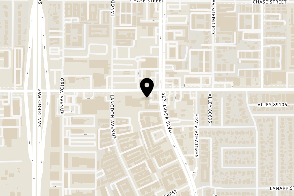 Map showing the location of Corner Grille on 8261 Sepulveda Blvd in Van Nuys